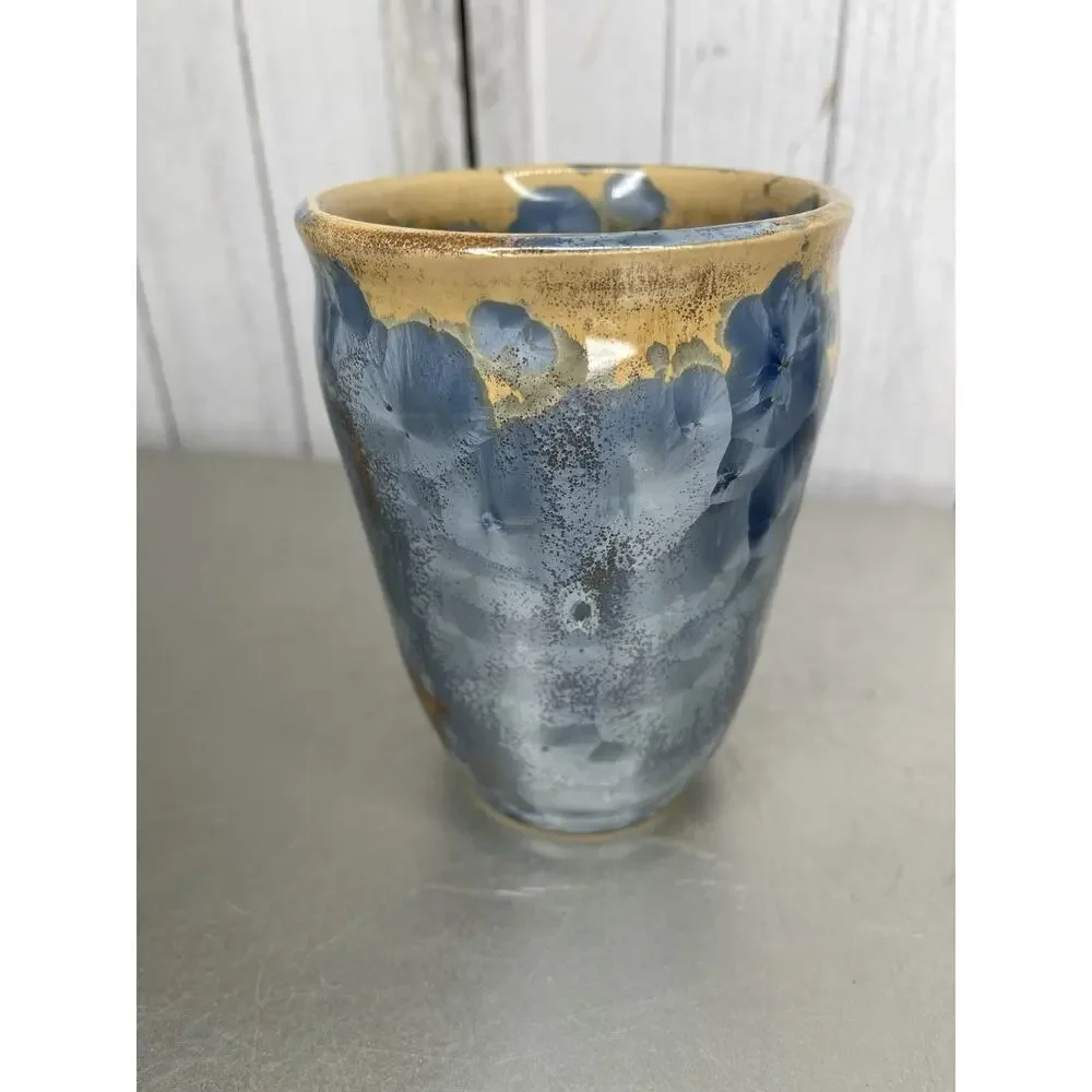 Vintage Crystalline Porcelain Vase Artist Signed Nelson Blue Metallic